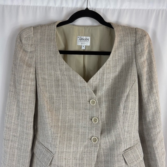 Armani Collezioni Womens 6 Tweed Linen Blend Blazer Cream Black Classic,Career - Picture 3 of 14